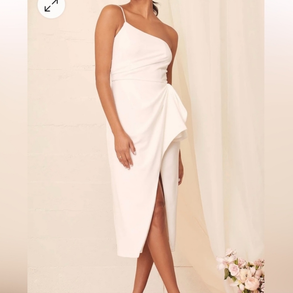 Lulu's Cream One-Shoulder Ruched Sheath Dress